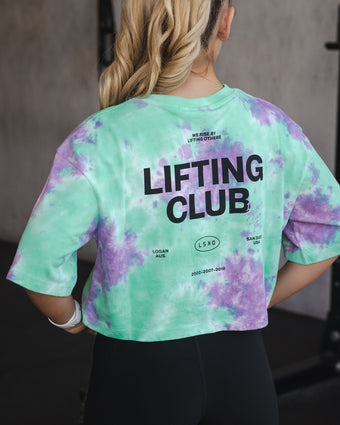 Lifting Club Cropped Heavyweight Tee - Cockatoo-Tie Dye